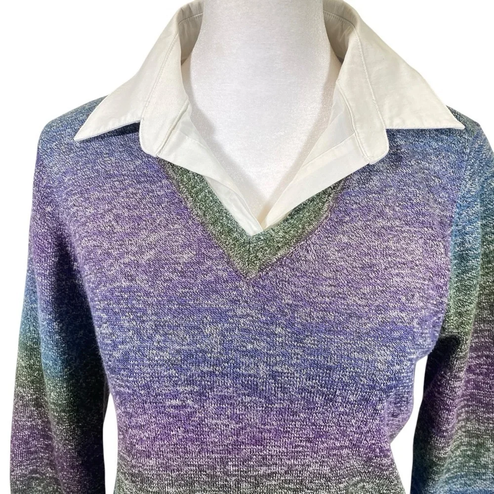 KIM ROGERS Women's size M Petite V-neck knit sweater with inset Collar & Cuffs